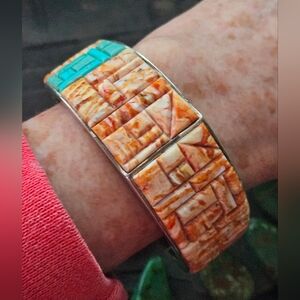 Vintage SouthWest Orange Spiny Oyster/Turquoise Cuff